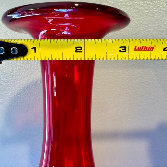 Tall art red glass curvy bottle. Approx. 19”H. Beautiful Czechoslovakian glass - Picture 12 of 13
